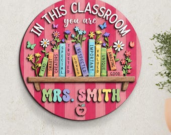 Custom Teacher 3D Door Sign, Striped Classroom Door Hanger, Teacher Welcome Sign, Back to School Gift, First Day of School Decor