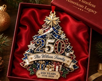 Custom 250th Anniversary Acrylic Ornament, Personalized America Patriotic Family Christmas Tree Decor, 1776-2026 USA Bauble