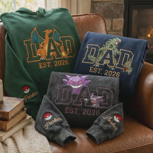 Personalized PokaDad Character Embroidered Sweatshirt, Custom Anime Sweatshirt, First Father's Day Gift for Dad