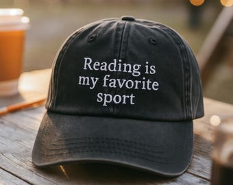 Reading Is My Favorite Sport Hat – Funny Embroidered Bookworm Cap – Literary Gift for Readers – Aesthetic Black Baseball Hat for Women