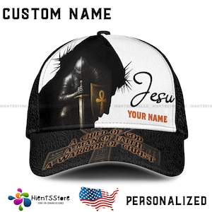 Custom Name Hat, Personalized Christian Knight Cap – Warrior of Christ Hat – Faith-Based Hat Gift for Men – Religious Jesus Baseball Cap