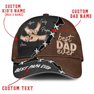 Custom Name The Coolest Dad Hat With Son&#39;s Name 3D Printed Fabric Hat with Pattern Leather Look, Personalized Father&#39;s Day Gift For Dad