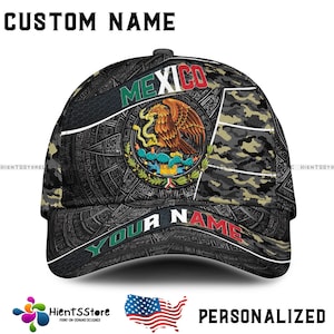 Custom Name Mexico Flag Hat Personalized Mexican Eagle Cap for Men, Patriotic Adjustable Trucker Cap Gift, Mexican Pride Dad Hat