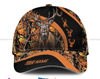 Custom Name Deer Hunting Cap - Personalized Camo Hat with Name Perfect Outdoor Gift for Hunter, Camouflage Hunting Hat, Customizable Hunting