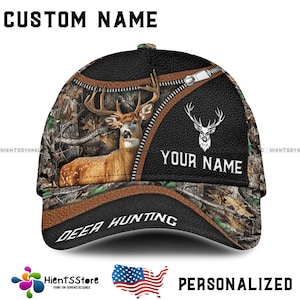 Custom Name Deer Hunting Baseball Cap - Personalized Name Hunting Camo Cap Gift Hat for Hunters, Gift for Hunters & Outdoorsmen