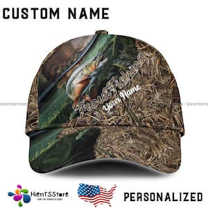 Custom Name Trout Fishing Hat with Name – 3D Camo Bass Cap for Fishermen, Personalized Gift for Anglers, Adjustable Outdoor Cap USA