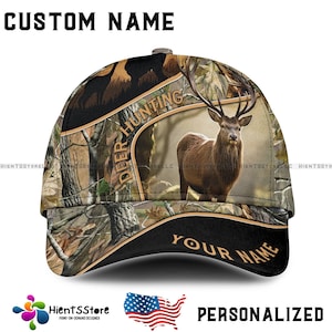 Custom Name Deer Hunting Hat with Personalized Name – Camo Baseball Cap for Men, Hunters, Wildlife Lovers, Rustic Outdoor Gift Idea USA