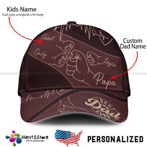 Custom Name Daddy First Bump Cap, Custom Dad Cap with Kids’ Names, Dad Grandpa Kids Holding Hands Cap, Grandpa Gifts, Father&#39;s Day Gifts