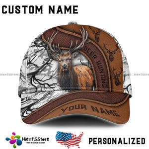 Aangepaste naam herten jagen lederen camouflagehoed, gepersonaliseerde naam buck pet voor jagers, elanden buitencadeau, verstelbare camouflage baseballpet