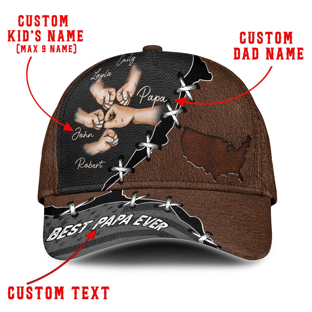 Custom Name Papa Ever Best Hat With Kids Name 3D Printed Fabric Hat ...