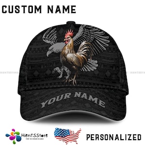 Boné de caminhoneiro com nome personalizado e galo – Boné com nome personalizado para homens – Boné de beisebol com estampa de animal de fazenda impresso em 3D – Ideia de presente em estilo country