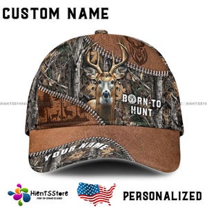 Casquette de chasse au chevreuil avec nom personnalisé pour homme - Casquette à motif camouflage avec nom personnalisé, cadeau de chasse en plein air pour chasseurs, casquette de camionneur réglable