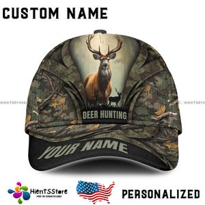 Chapeau de chasse au chevreuil avec nom personnalisé pour homme - Casquette camouflage Buck réaliste avec nom personnalisé - Cadeau chasseur pour papa, chapeau camouflage d&#39;extérieur