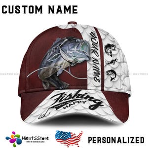 Custom Name  Fishing Hat, Personalized Bass Fishing Cap, Outdoor Gear, Camo and Name Options, Perfect Fishing Gifts for Men, Trucker & Dad