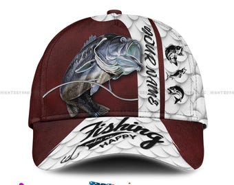 Gorra de pesca con nombre personalizado, gorra de pesca de lubina personalizada, equipo para actividades al aire libre, opciones de camuflaje y nombre, regalos de pesca perfectos para hombres, camioneros y papás.