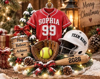 Personalized Softball, Baseball Ornament 2026, Custom Jersey, Team Keepsake, Holiday Tree Decoration