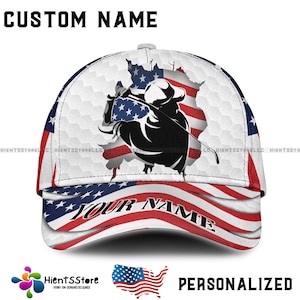 Benutzerdefinierte Name Golf Baseballkappe mit personalisiertem Namen, USA Flagge Design, Geschenk für Golfer Männer Papa Opa Geburtstag Vatertag
