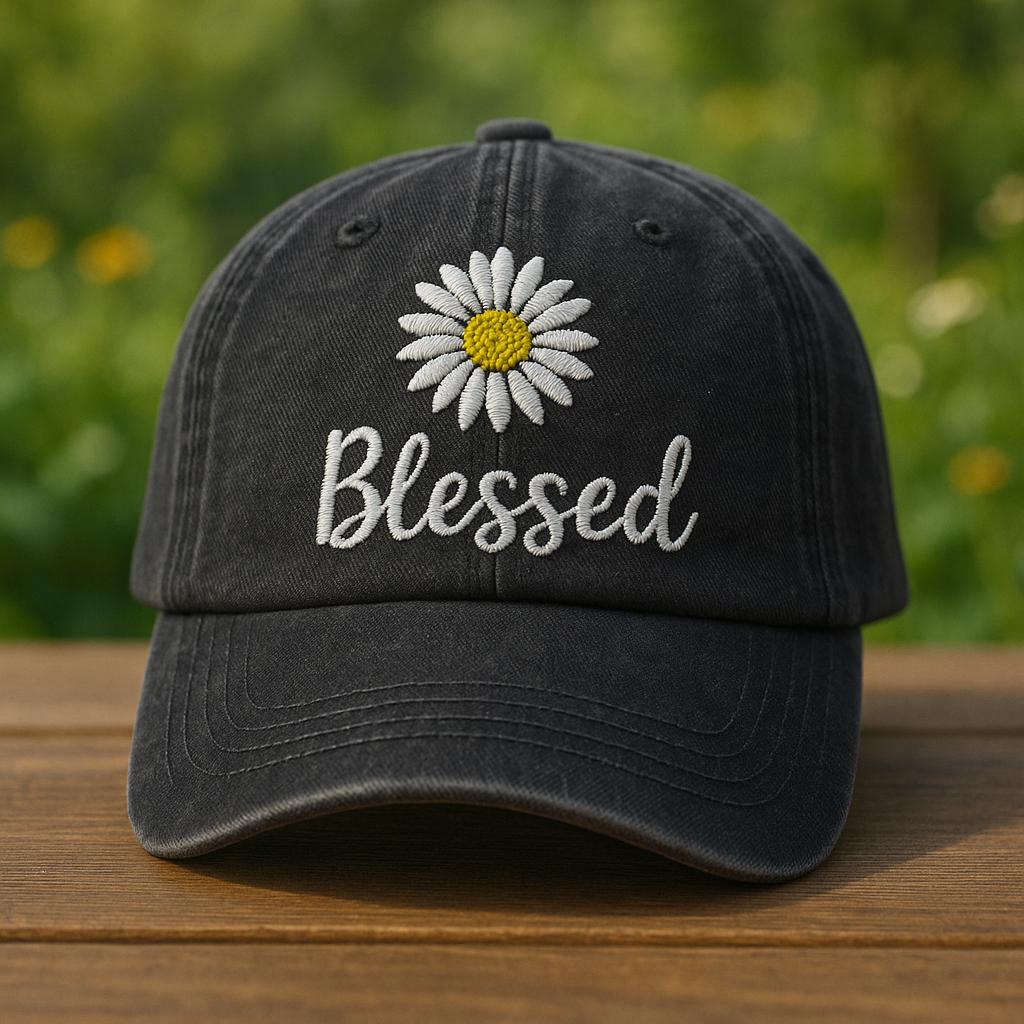 Handmade “Blessed” Custom Trucker Hat Faith-Inspired Black Cap ❤️✝️ Faith-Inspired Embroidered Hats ✝️❤️ Simple  main image 4