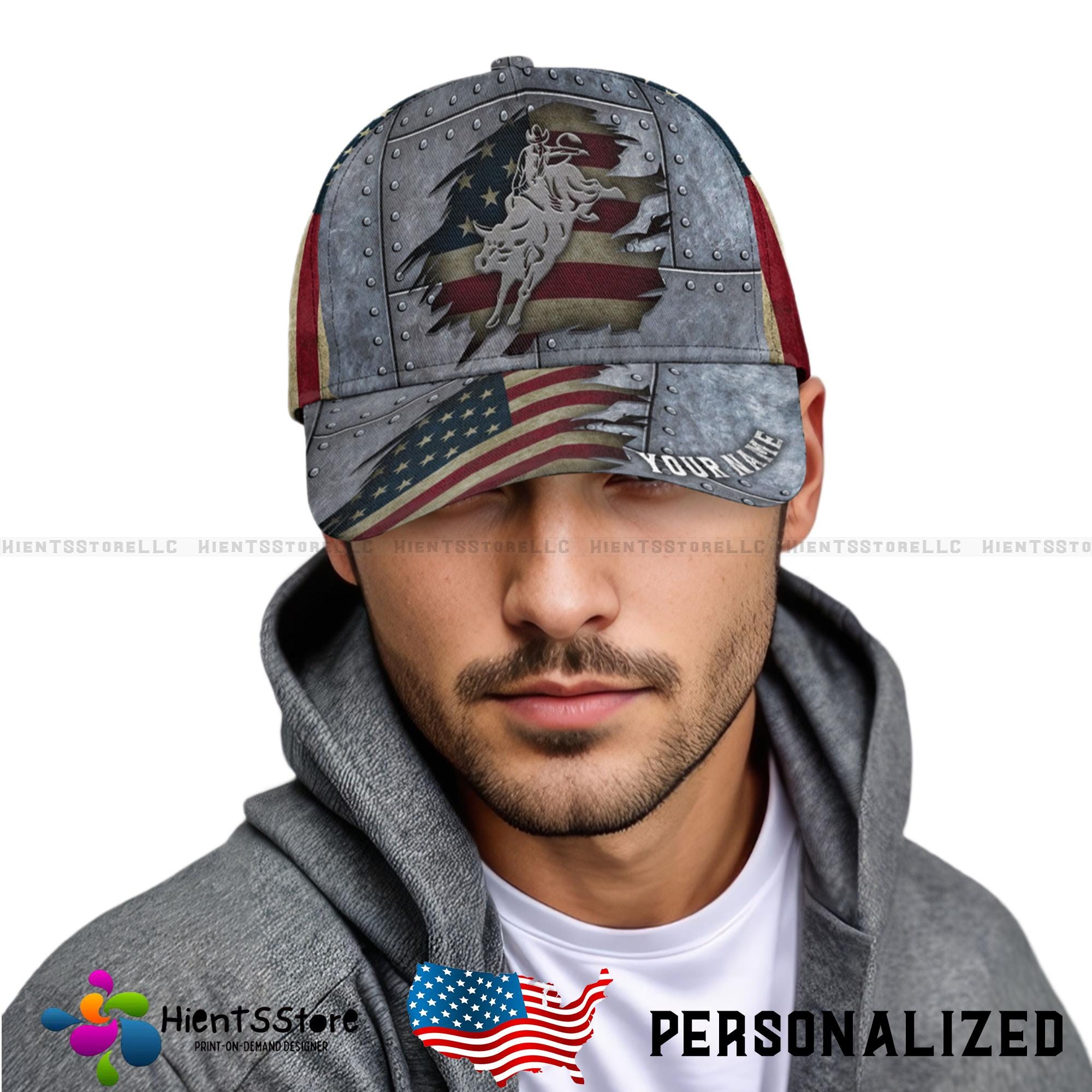 Casquette Baseball Drapeau Américain - Réglable Sangle Velcro, Polyester Respirant, Unisexe, Noir