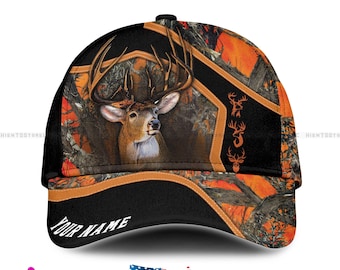 Custom Name Deer Hunting Cap - Personalized Camo Hat with Name Perfect Outdoor Gift for Hunter, Camouflage Hunting Hat, Customizable Hunting