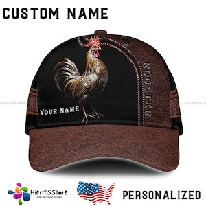 Custom Name Custom Rooster Trucker Hat – Personalized Name Vintage Farm Hat Gift for Men 3D Printed Farm Animal Baseball Hat