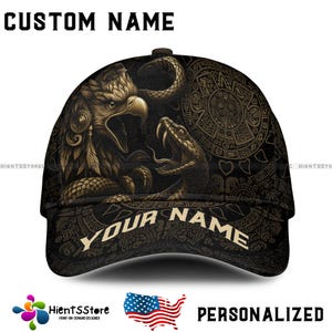 Personalisierte mexikanische Adler Azteken-Kalender-Baseballmütze - individueller Name Snapback-Hut für Männer, Vaterländisches Mexiko-Geschenk, Kulturelle Stolz-Kappe