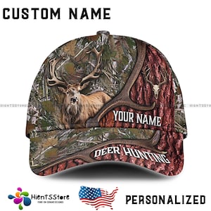 Casquette de baseball de chasse au chevreuil avec nom personnalisé - Casquette de camouflage de chasse avec nom personnalisé pour les chasseurs, cadeau pour les chasseurs et les amateurs de plein air