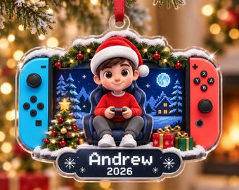 Custom Name Gaming Ornament, Gamer Boy 3D Print Ornament, Game Controller Ornament, Holiday Gift for Kids, Boys, or Teens,Little Gamers Gift