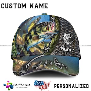 Custom Name  Bass Fishing Hat - Personalized Largemouth Bass Cap - Freshwater Fishing Gear - Fisherman Gift - Outdoor Fishing Apparel