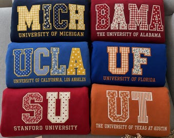 Custom Applique Letters Embroidered Crewneck – Personalized College Crewneck Gingham Floral Patchwork Varsity Shirt Trendy Gift