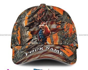 Custom Name Deer Hunting Cap - Personalized Camo Hat with Name Perfect Outdoor Gift for Hunter, Camouflage Hunting Hat, Customizable Hunting