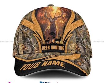 Custom Name Deer Hunting Cap - Personalized Camo Hat with Name Perfect Outdoor Gift for Hunter, Camouflage Hunting Hat, Customizable Hunting