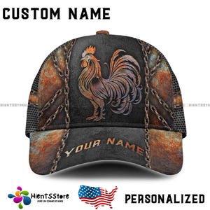 Custom Name Rooster Trucker Hat – Personalized Rooster Hat Name Vintage Farm Hat Gift for Men 3D Printed Farm Animal Baseball Hat