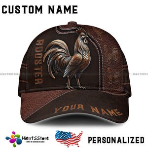 Custom Name Rooster Trucker Hat – Personalized Rooster Hat Name Vintage Farm Hat Gift for Men 3D Printed Farm Animal Baseball Hat