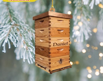 Personalized Beehive Christmas Ornament: Acrylic & Wood, Beekeeper Gift , Beehive Ornament