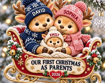 Personalized First Christmas as Parents Acrylic Ornament, Custom Family Names & Year, New Mom Dad Christmas Keepsake, 3D Relief Ornament
