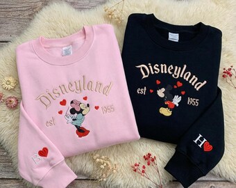 Couple Mouse And Girlfriend Embroidered Sweatshirts, Magical Land Valentine Embroidered Hoodie, Cartoon Mouse Couple Embroidered Sweaters