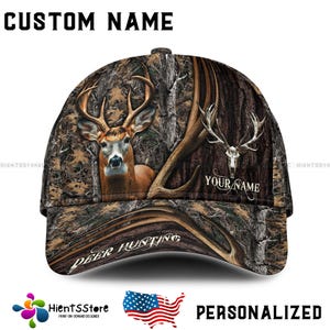 Custom Name Deer Hunting Baseball Cap - Personalized Name Hunting Camo Cap Gift Hat for Hunters, Gift for Hunters & Outdoorsmen