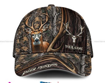 Custom Name Deer Hunting Baseball Cap - Personalized Name Hunting Camo Cap Gift Hat for Hunters, Gift for Hunters & Outdoorsmen