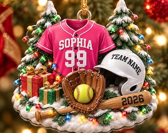 Personalized Softball Ornament 2026, Custom Jersey, Team Keepsake, Holiday Tree Decoration