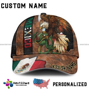Kundenspezifischer Mexiko Adler-Flaggenhut personifizierte Weißkopfseeadler-Schlangenkappe für Männer, mexikanischer Fernlastfahrerhut, justierbares Geschenk für Vati