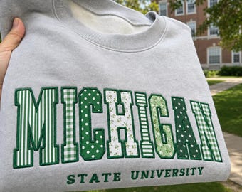 Custom Patchwork Embroidered Sweatshirt,Custom Varsity Applique Crewneck, Personalized College Sweatshirt, Preppy Campus Embroidered Apparel