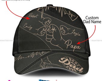 Custom Name Daddy First Bump Cap, Custom Dad Cap with Kids’ Names, Dad Grandpa Kids Holding Hands Cap, Grandpa Gifts, Father&#39;s Day Gifts