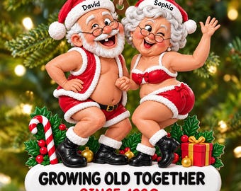 Personalized Couple Acrylic 3D Print Relief Ornament, Growing Old Together Christmas Keepsake, Custom Names and Year Anniversary Gift