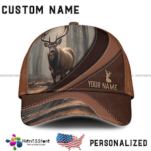 Custom Name Deer Hunting Hat for Men with Name Personalized Deer Hunting Hat Camo Dad Hat Gift for Hunters, Outdoor Adjustable Snapback