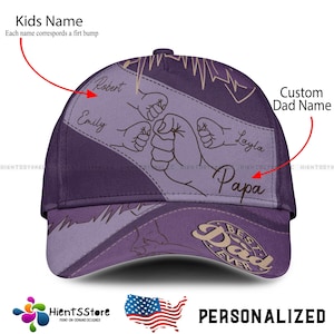 Custom Name Daddy First Bump Cap, Custom Dad Cap with Kids’ Names, Dad Grandpa Kids Holding Hands Cap, Grandpa Gifts, Father&#39;s Day Gifts