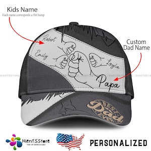 Custom Name Daddy First Bump Cap, Custom Dad Cap with Kids’ Names, Dad Grandpa Kids Holding Hands Cap, Grandpa Gifts, Father&#39;s Day Gifts