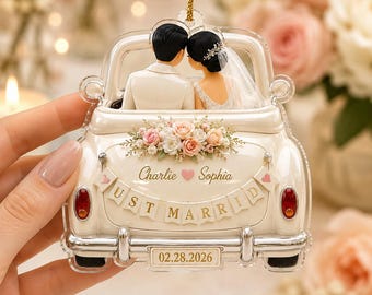 Personalized Just Married 2D Flat 2 Layer Ornament, Wedding Gift, Mr & Mrs Ornament, Marriage Gift, Married Ornament, Couple Newlywed Gift