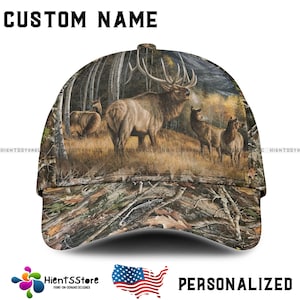 Custom Name Deer Hunting Hat with Personalized Name – Camo Baseball Cap for Men, Hunters, Wildlife Lovers, Rustic Outdoor Gift Idea USA