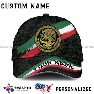 Personalized Mexico Eagle and Snake Baseball Cap – Aztec Calendar Hat with Custom Name – Mexican Heritage Gift for Men